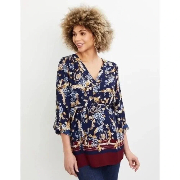 Motherhood Maternity Navy Blue Floral Long Sleeve Blouse M - Picture 1 of 5